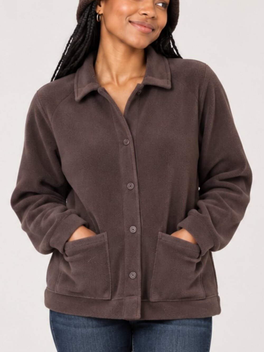 SL Sport Soft Brown Fleece Coatigan Jacket Women’s Size Large